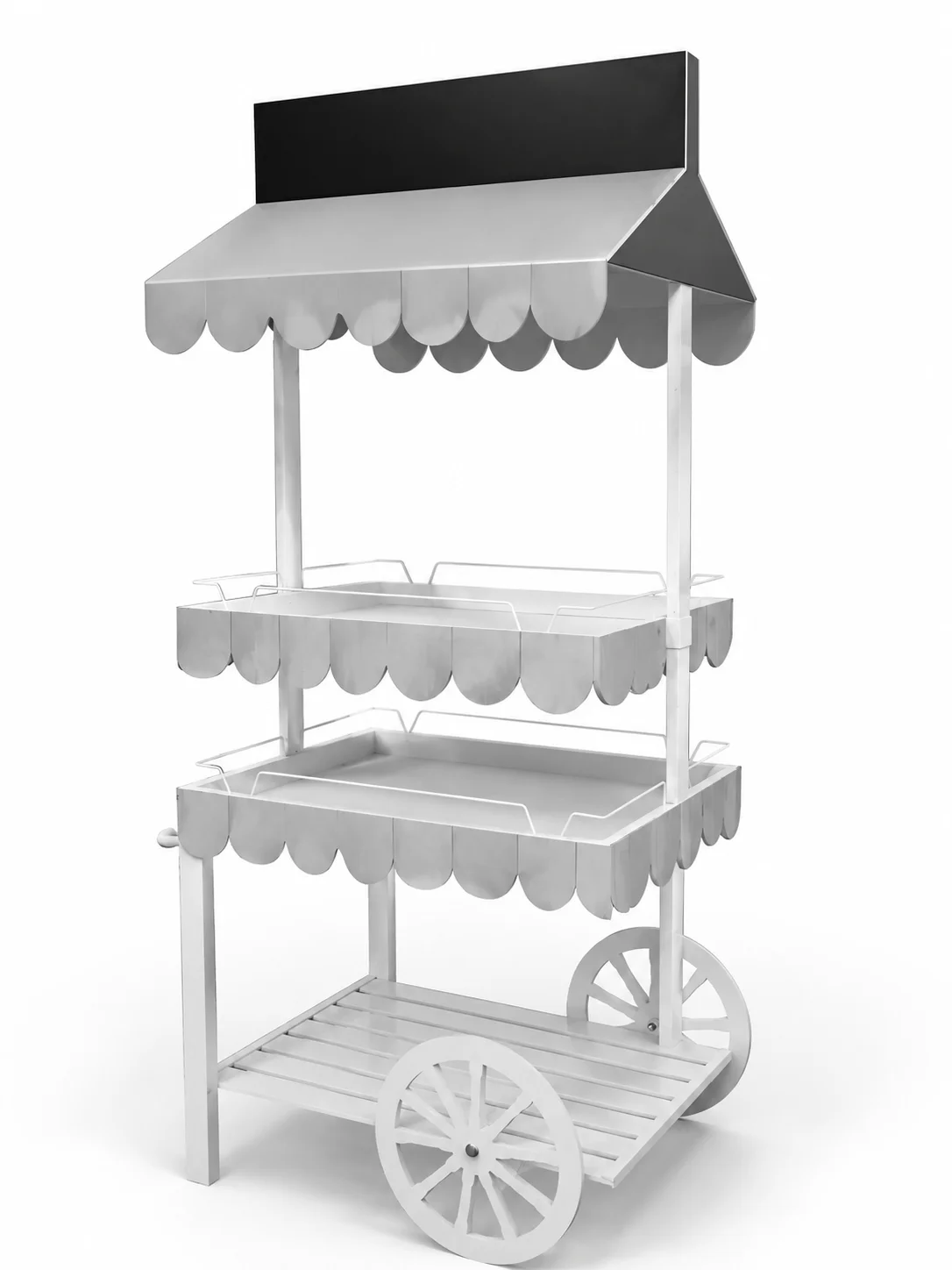 Carrito expositor decorativo de madera diseñado por Murciana de Expositores